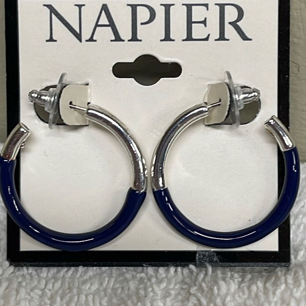 Vintage Napier silver blue hoops  dangle earrings
